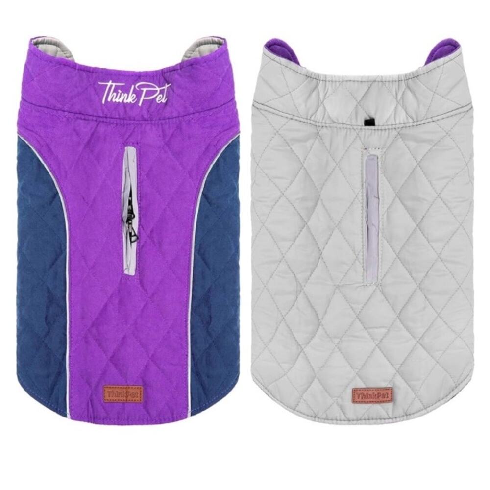 ThinkPet Dog Jacket Coat Size L Purple Navy Quilted Cold Weather Vest